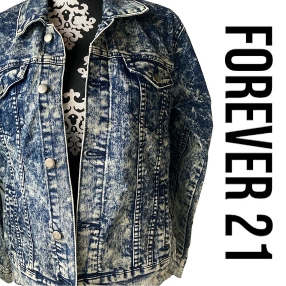 Forever 21 Other - Forever 21 Mens Acid Wash Denim‎ Jacket Blue Patches Streetwear Small BB009